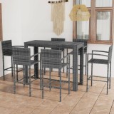 VidaXL Set bar exterior cu cotieră, 7 piese, gri, poliratan