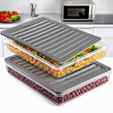 Set GinzaMaison Freshbox pentru pastrare si depozitare alimente, 6 Cutii cu capac (4X600 ml, 2X1200 ml), Alb Transparent, Capac Gri
