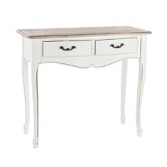 Consola cu 2 sertare din lemn alb patinat si natur Justine 90 cm x 40 cm x 80 h