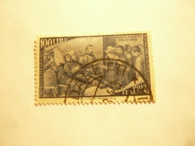 Timbru 100 Lire Aniv. Revolutiei 1948 Italia , 1 val. stampilat foto