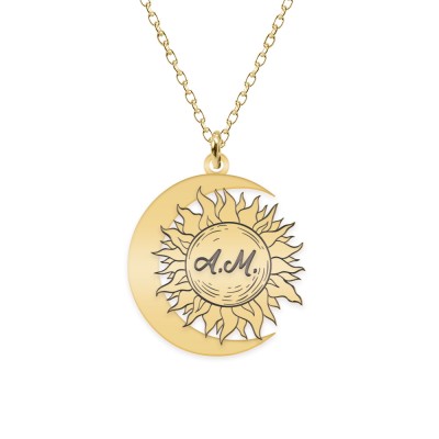 Ceres - Colier personalizat Soare si Luna din argint 925 placat cu aur galben 24K foto