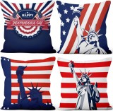 Set de 4 husă de pernă, steagul Statuia Libertății din America, dungi albastru-roșu, catifea moale, pătrat scurt, pentru canapea, dormitor, mașină, sc