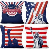Set de 4 husă de pernă, steagul Statuia Libertății din America, dungi albastru-roșu, catifea moale, pătrat scurt, pentru canapea, dormitor, mașină, sc
