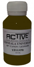 Cerneala refill Universala ACTIVE, 100 ml, Yellow / Galben, compatibila cu cartuse inkjet HP, Lexmark, Canon foto