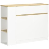 HOMCOM Bufet mobilier depozitare cu 2 sertare 3 rafturi deschise și dulap 2 uși 110 x 29,5 x 82 cm alb | Aosom Romania