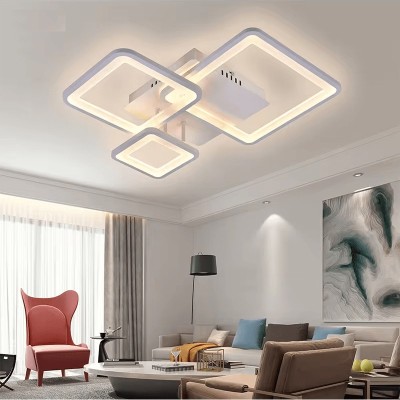 Lustra LED 88W, 3 patrate albe, telecomanda, aplicatie telefon, lumina/rece/calda/neutra, intensitate reglabila foto