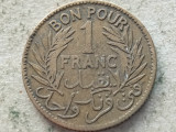TUNISIA-1 FRANC 1926 (١٣٤٥), Africa, Bronz-Aluminiu