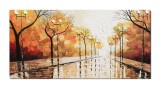 Cumpara ieftin Tablou gigant peisaj citadin pictat manual living, birou, Pe strada cu felinare, 140x70cm ulei pe panza in cutit efect 3D, gata de agatat pe perete