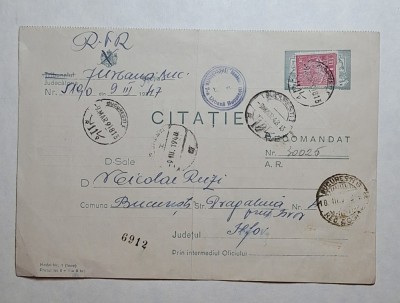 Citație judecătorească poștală 1947 &amp;ndash; avocat Nicolae Rezi, București foto