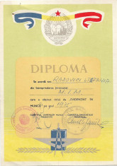 Diploma titlu Evidentiat in munca 1975 foto