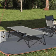 Pat pliabil pentru camping Gri 206 x 76 x 74 cm Tafeta Oxford