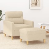 vidaXL Fotoliu canapea cu taburet, crem, 60 cm, material textil