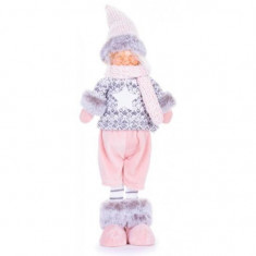 Decoratiune iarna, baiat cu caciula si bluza cu stea, roz si gri, 17x13x48 cm