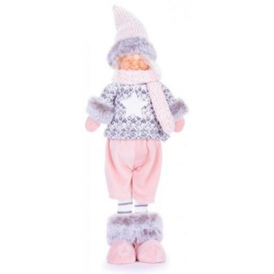 Decoratiune iarna, baiat cu caciula si bluza cu stea, roz si gri, 17x13x48 cm GartenVIP DiyLine foto
