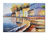Cumpara ieftin Tablou pictat manual, Seara in port, stilizat, 70x50cm ulei pe panza in cutit, efect 3D, gata de agatat pe perete