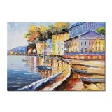 Tablou pictat manual, Seara in port, 70x50cm ulei pe panza, Superb