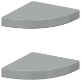 Cumpara ieftin Rafturi colt perete, 2 buc., gri extralucios, 25x25x3,8 cm, MDF