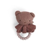 Smallstuff Rattle, Bear Face On Silicone Ring, Dark Rose (40008-93)