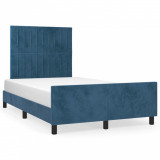 Cadru de pat cu tăblie, albastru &icirc;nchis, 120x200 cm, catifea