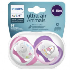 Set 2 suzete ortodontice Philips-Avent SCF080/08, Ultra Air, 6-18 Luni (Mov/Roz)