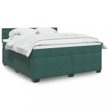 VidaXL Pat box spring cu saltea, verde &icirc;nchis, 180x200 cm, catifea