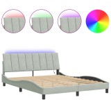 Cumpara ieftin Cadru de pat cu LED fara saltea, Hanko, gri deschis, 160x200 cm, catifea