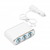 Cumpara ieftin Adaptor bricheta auto tripla 12 24V, iluminata LED, cu intrerupator individual si 1 port USB, 5V, 2.1A, AVEX