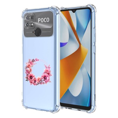 Husa antisoc pentru xiaomi poco c40, airbag, pink wreath 1, clear foto