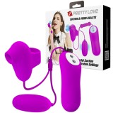 Stimulator Dublu Pretty Love, 12 Moduri Vibratii, 12 Moduri Suctiune, Silicon, Mov
