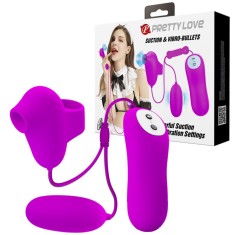 Stimulator Dublu Pretty Love, 12 Moduri Vibratii, 12 Moduri Suctiune, Silicon, Mov
