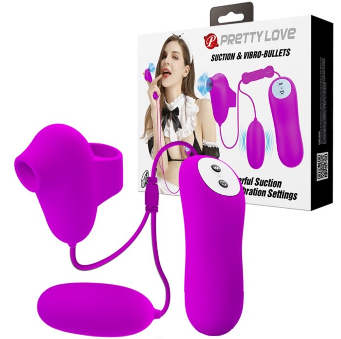 Stimulator Dublu Pretty Love, 12 Moduri Vibratii, 12 Moduri Suctiune, Silicon, Mov