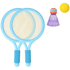 Set 2 rachete badminton albastre cu fluturas si minge