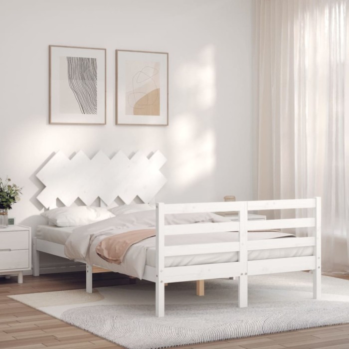 Gossi cadru de pat cu tablie, alb, 120x200 cm, lemn masiv