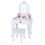 Set masa de toaleta pentru fetite, oglinda si scaun din lemn, 5 accesorii coafura si machiaj, ProCart