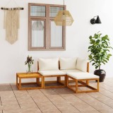 Cumpara ieftin Set mobilier grădină cu perne, 4 piese, crem, lemn masiv acacia