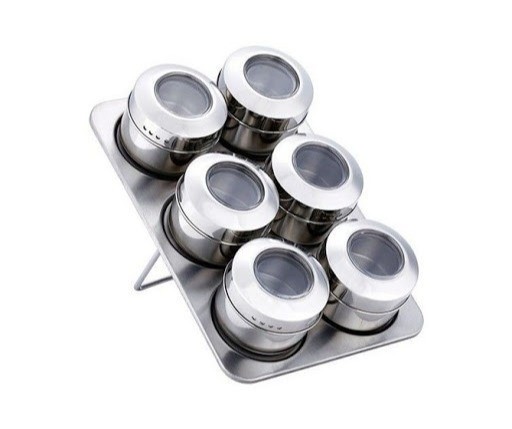 Set condimente din inox 6 piese cu suport magnetic, Grunberg GR329