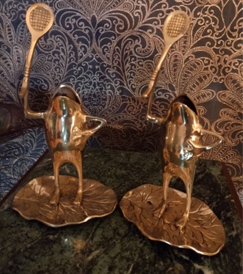 Set de 2 broscuțe cu paletă foarte hazlii din bronz foto