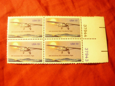 Bloc 4 val. SUA 1977 cu seria de 1 val. Aviatie ,cu margine coala foto