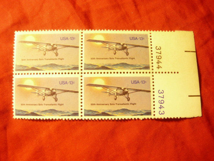 Bloc 4 val. SUA 1977 cu seria de 1 val. Aviatie ,cu margine coala