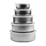 Set 5 boluri cu capac, otel inoxidabil si capac din plastic flexibil, argintiu