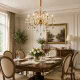 Candelabru din cristal auriu PSE Magno, 6xE14, D61 cm, inaltime reglabila