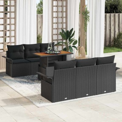 vidaXL Set de canapele pentru grădină 7 pcs Negru Rattan poli 3358018 foto