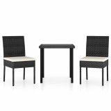 Cumpara ieftin Set de masa si scaune de exterior, 3 piese, negru, poliratan