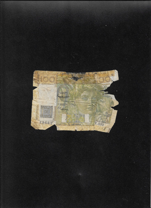 Franta 100 franci francs 1953 seria15564 foarte uzata