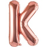 Balon folie metalizata litera k, flippy, 80 cm, umflati cu heliu sau aer, ambalaj individual, pai inclus, rose gold