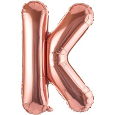 Balon Folie Metalizata Litera K, Cyrax, 80 cm, Umflati cu Heliu sau Aer, Ambalaj Individual, Pai inclus, Rose Gold foto