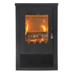 Soba moderna pe lemne LHEIA, 7 kW, sobă din oțel cu geam termorezistent și design elegant, negru foto