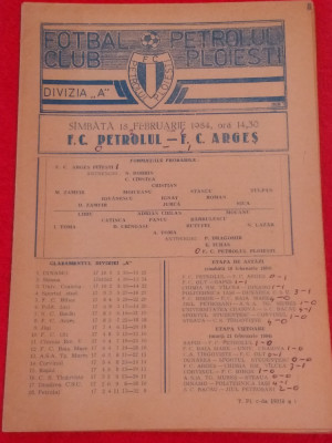 Program meci fotbal PETROLUL PLOIESTI - FC ARGES PITESTI (18.02.1984) foto