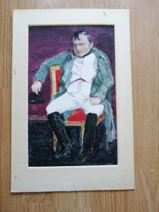 Napoleon Bonaparte - pictura in ulei pe carton - dimensiuni: 22 cm x 33 cm