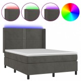 Cumpara ieftin Pat cu arcuri, saltea si LED, gri inchis, 140x190 cm, catifea